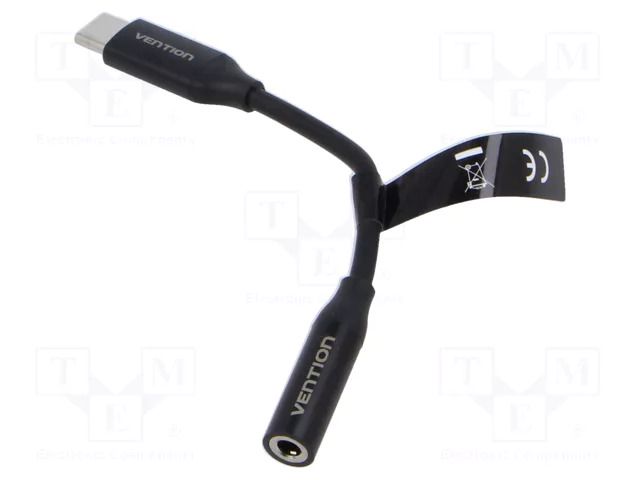 Cable; Jack 3.5mm socket,USB C plug; nickel plated; 0.1m; black VENTION BIHBA