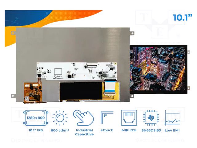 Display: TFT; 10.1"; 1280x800; Illumin: LED; RGB; 800cd/m2; 5VDC Riverdi SM-RVT101HVDFWCA0