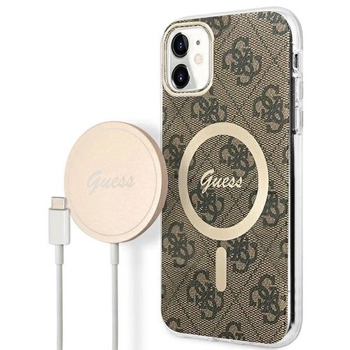 Set Guess GUBPN61H4EACSW Case+Charger iPhone 11 6.1" brown/brown hard case 4G Print MagSafe, Guess 3666339103385