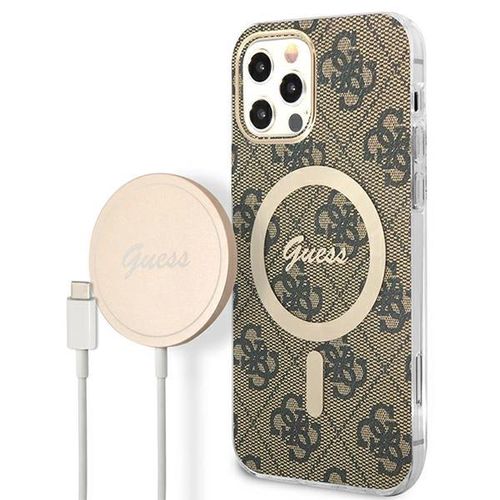 Set Guess GUBPP12MH4EACSW Case+ Charger iPhone 12/12 Pro brown/brown hard case 4G Print MagSafe, Guess 3666339102852 3666339102852