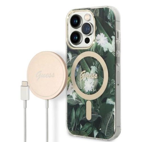 Set Guess GUBPP14LHJEACSA Case+ Charger iPhone 14 Pro 6.1" green/green hard case Jungle MagSafe, Guess 3666339103279 3666339103279