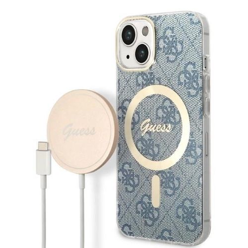 Set Guess GUBPP14MH4EACSB Case+ Charger iPhone 14 Plus 6.7" blue/blue hard case 4G Print MagSafe, Guess 3666339102975 3666339102975