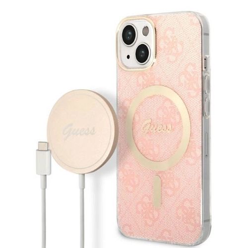 Set Guess GUBPP14SH4EACSP Case+ Charger iPhone 14 6.1" pink/pink hard case 4G Print MagSafe, Guess 3666339103040