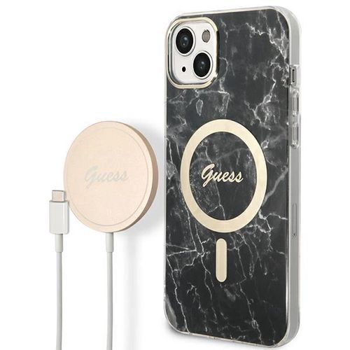 Set Guess GUBPP14SHMEACSK Case+ Charger iPhone 14 6.1" black/black hard case Marble MagSafe, Guess 3666339103118 3666339103118