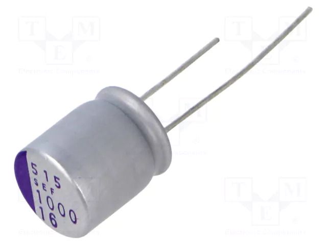 Capacitor: polymer; 1000uF; 16VDC; THT; ±20%; Ø10x13mm; Pitch: 5mm PANASONIC 16SEF1000M