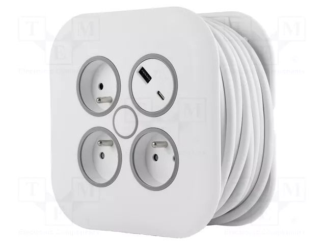 Mains; 3x1mm2; Schuko,with protection; Sockets: 5; PVC; white; 10m PLASTROL W-72018