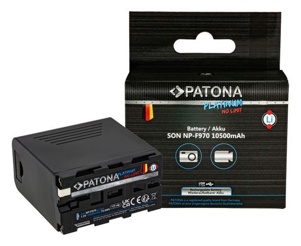 PATONA Platinum Battery with PD20W USB-C in/out f. Sony NP-F970 F960 F950 PD20W USB-A 5V/2A, PATONA 1377 4055655235242