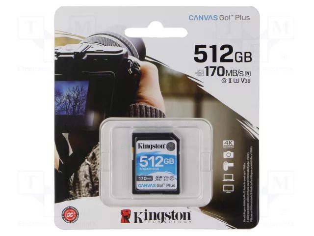 Memory card; microSDXC; R: 170MB/s; W: 90MB/s; Class 10 UHS I U3 KINGSTON TECHNOLOGY SDCG3/512GB