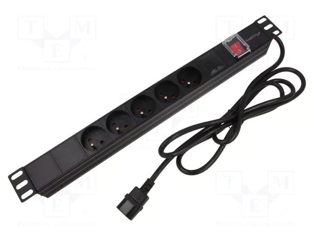 Plug socket strip: protective; Sockets: 5; 230VAC; 10A; black; 2m LANBERG PDU-05E-0200IEC