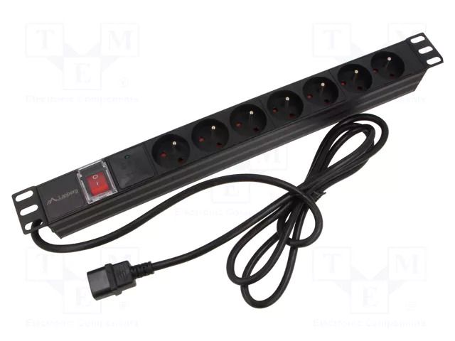 Plug socket strip: protective; Sockets: 7; 230VAC; 10A; black; 2m LANBERG PDU-07E-0200IEC