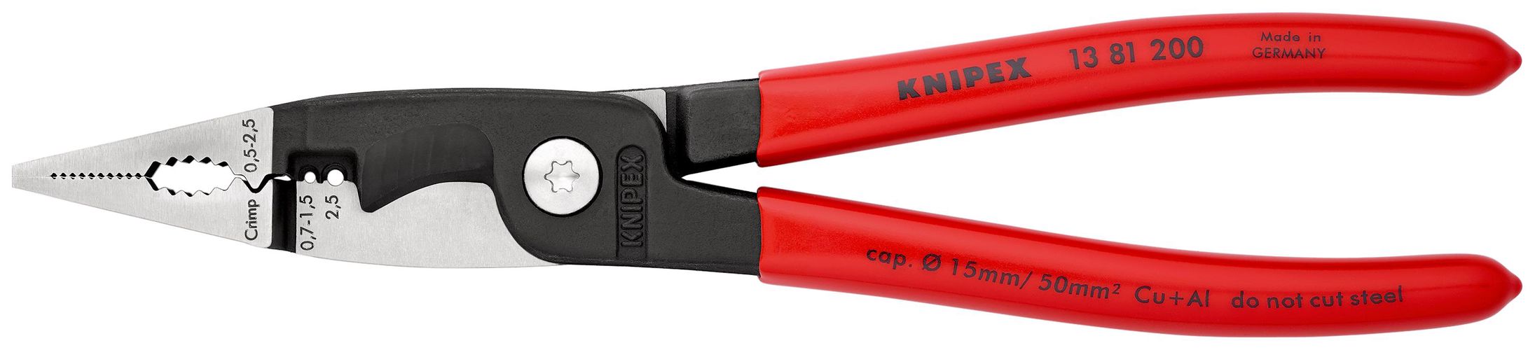 KNIPEX 13 81 200 Pliers for Electrical Installation plastic coated black atramentized 200 mm 13 81 200 4003773075240