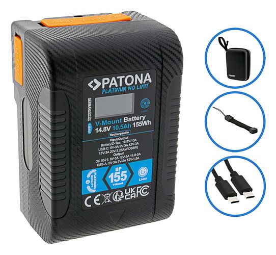 PATONA Platinum V-Mount battery BP-155W PD65 155Wh USB-C USB-A D-Tap DC-out incl. Hardcase, PATONA 1384 4055655235570