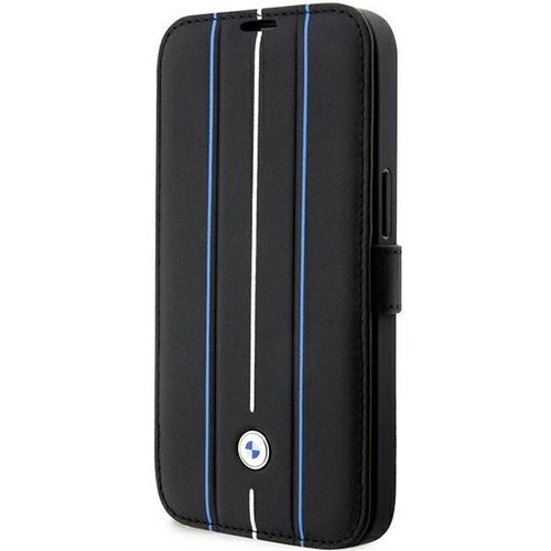 Case BMW BMBKP14X22RVSK iPhone 14 Pro Max 6.7&quot; black/black bookcase Leather Stamp Blue Lines, BMW 3666339097103 3666339097103