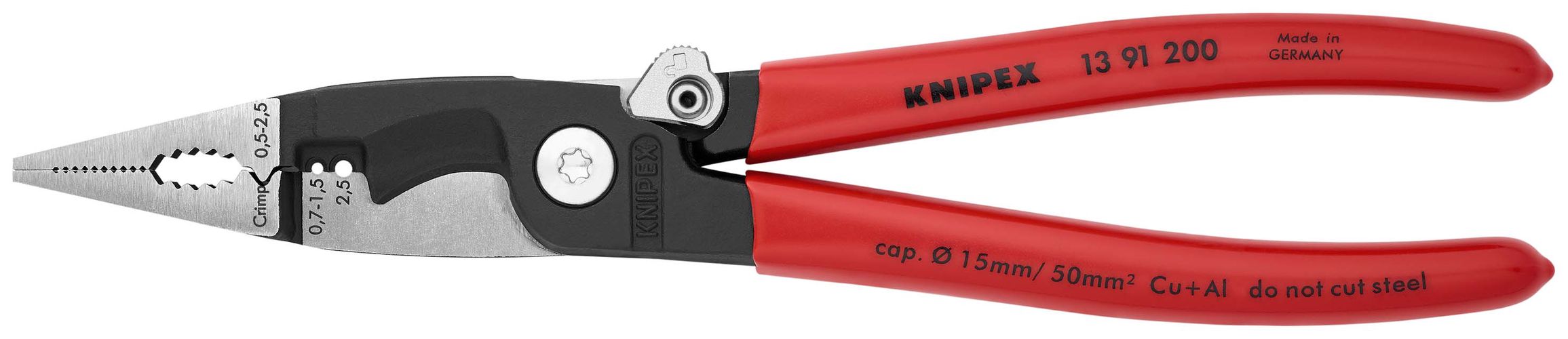 KNIPEX 13 91 200 Pliers for Electrical Installation plastic coated black atramentized 200 mm 13 91 200