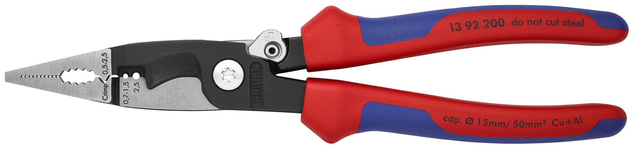 KNIPEX 13 92 200 Pliers for Electrical Installation with multi-component handles black atramentized 200 mm 13 92 200 4003773075103