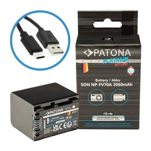 PATONA Platinum Battery for Sony NP-FV70A DCR-SR100 DCR-DVD703E HDR-CX12E with USB-C Input, PATONA 1394 4055655238755