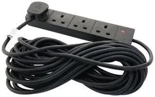 EXTENSION LEAD, 4GANG, 10M, BLACK, UK 9988B-10M