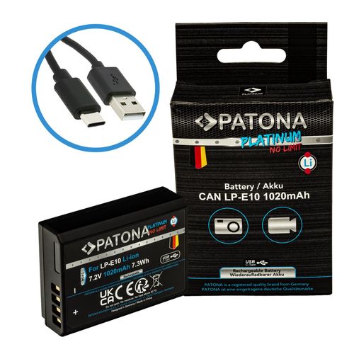 PATONA Platinum battery with USB-C input for Canon LP-E10 LPE10 EOS1100D EOS 1100D, PATONA 1404 4055655239196