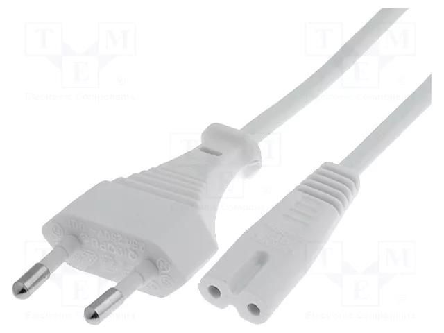 Cable; 2x0.75mm2; CEE 7/16 (C) plug,IEC C7 female; PVC; 3m; white Goobay CABLE-704-3.0WH