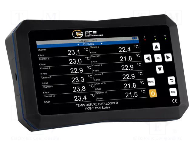 Data logger; IP52; Display: LCD 7"; Interface: USB C; 145x248mm PCE INSTRUMENTS PCE-T1220