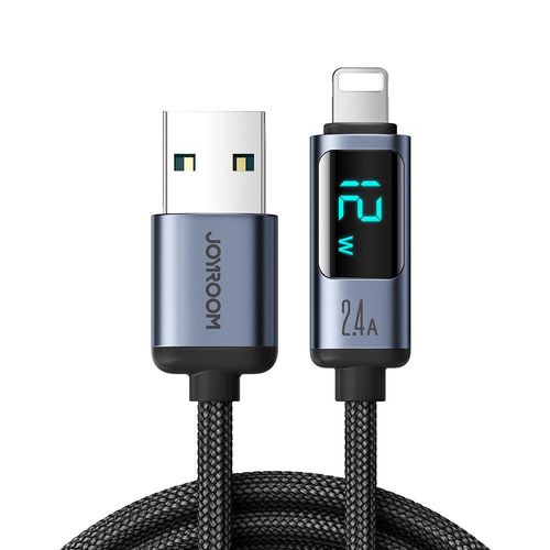 Joyroom Prism Series A16 Lightning / USB-A Cable 2.4A 1.2m with LED Display - Black, Joyroom 6956116750633 6956116750633