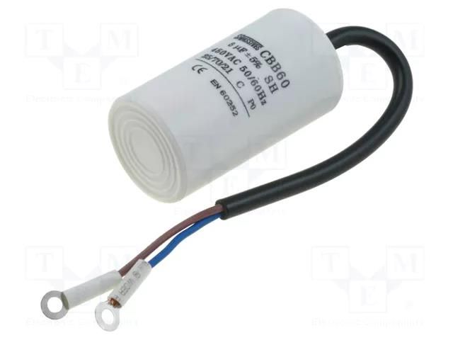 Capacitor: polypropylene; motors, run; 8uF; 450V; Ø35x60mm; ±5% SR PASSIVES CBB60F-8/450