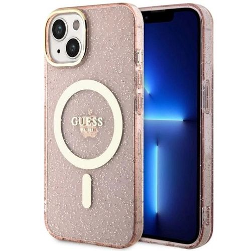 Guess GUHMP14MHCMCGP iPhone 14 Plus 6.7" pink/pink hardcase Glitter Gold MagSafe, Guess 3666339125875 3666339125875