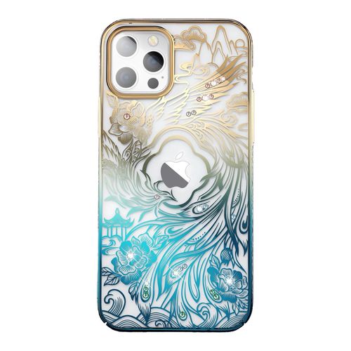 Luxury iPhone 14 Case with Kingxbar Phoenix Crystals - Gold and Blue, Kingxbar 6959003508003 6959003508003