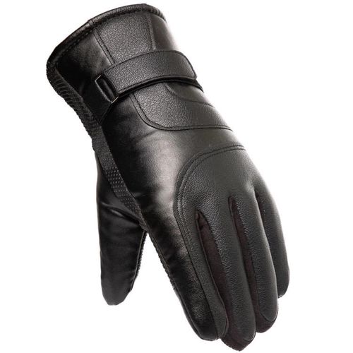 Men's insulated PU leather phone gloves - black, Hurtel 5907769308031