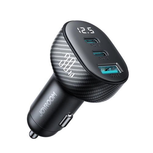 Joyroom JR-CCD04 30W 2x USB-C USB-A car charger with display - black, Joyroom 6941237112019 6941237112019