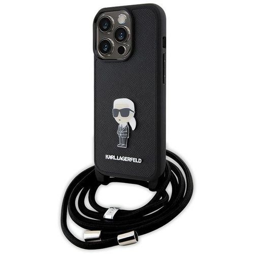Karl Lagerfeld Crossbody Saffiano Monogram Metal Pin Karl &amp; Choupette Case for iPhone 15 Pro - Black, Karl Lagerfeld 3666339165895 3666339165895