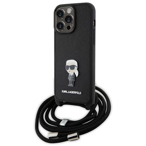 Karl Lagerfeld Crossbody Saffiano Monogram Metal Pin Karl &amp; Choupette Case for iPhone 15 Pro Max - Black, Karl Lagerfeld 3666339165901 3666339165901