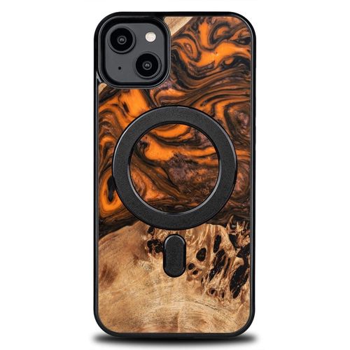 Wood and resin case for iPhone 15 Plus MagSafe Bewood Unique Orange - orange and black, Bewood 5907511793047