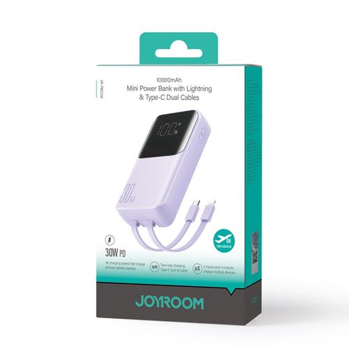 Joyroom JR-PBC06 mini power bank with built-in USB-C / Lightning cables 30W 10000mAh - purple, Joyroom 6956116776473 6956116776473