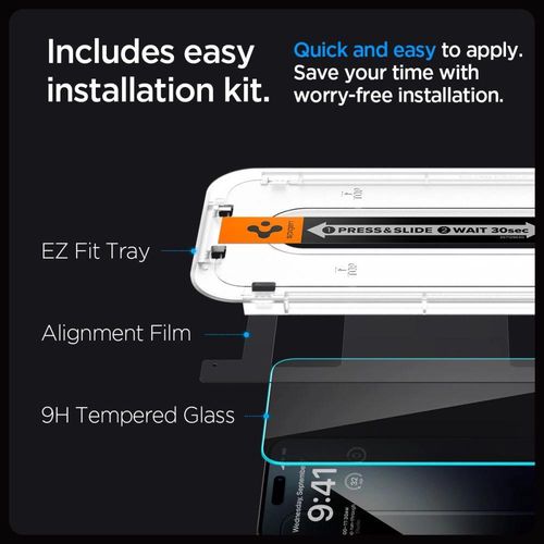 Spigen Glas.tR EZ Fit Privacy Tempered Glass for iPhone 15 / 16, Spigen 8809896754361 8809896754361