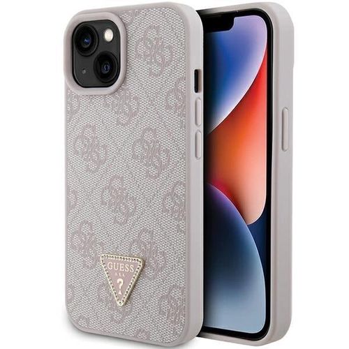 Guess Leather 4G Triangle Strass iPhone 15 Case - Pink, Guess 3666339146665 3666339146665