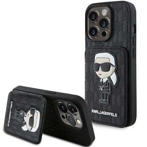 Karl Lagerfeld Saffiano Cardslots and Stand Monogram Ikonik Patch case for iPhone 15 Pro Max - black, Karl Lagerfeld 3666339169503 3666339169503