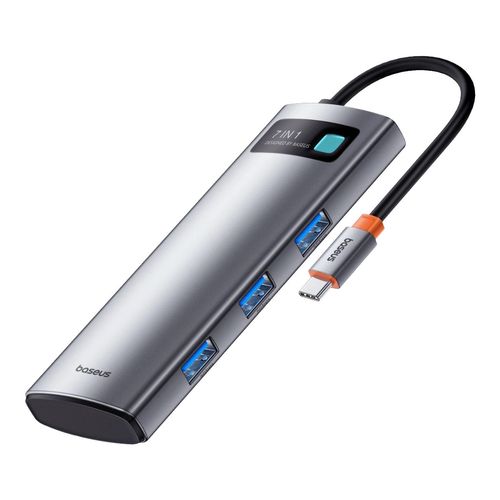 HUB 7in1 Baseus Metal Gleam Series USB-C to USB-C PD / 3x USB-A / HDMI / SD TF - gray, Baseus 6932172636579 6932172636579