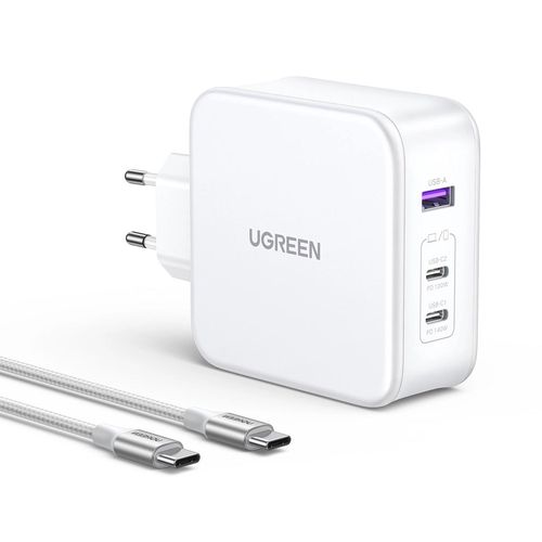 GaN Ugreen Nexode CD289 USB-A/2xUSB-C 140W wall charger + USB-C - USB-C cable 1.5m - white, Ugreen 6941876213399 6941876213399