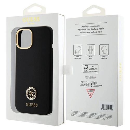 Guess Silicone Logo Strass 4G Case for iPhone 15 - Black, Guess 3666339148485 3666339148485