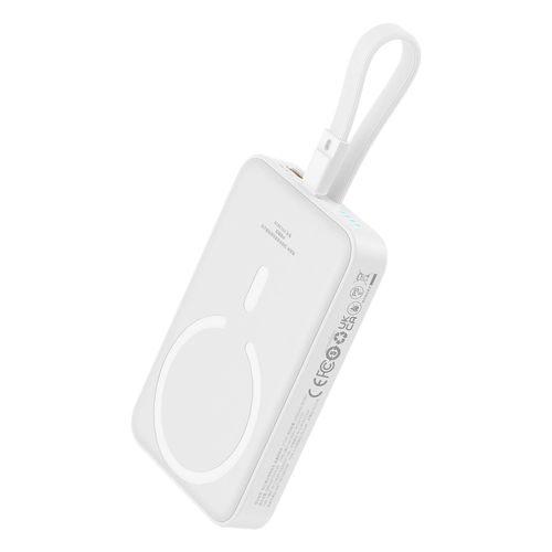 Baseus Magnetic Mini MagSafe 10000mAh 20W powerbank with built-in Lightning cable - white + Baseus Simple Series USB-C - USB-C 60W 0.3m cable, Baseus 6932172642693