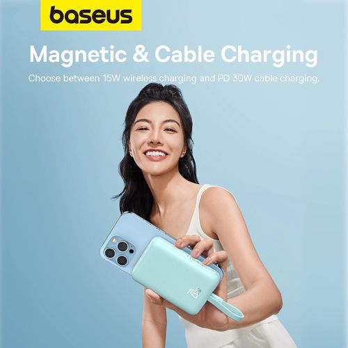 Baseus Magnetic Mini MagSafe 10000mAh 20W powerbank with built-in Lightning cable - blue + Baseus Simple Series USB-C - USB-C 60W 0.3m cable, Baseus 6932172642716 6932172642716