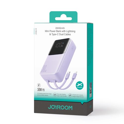 Joyroom JR-PBC07 20000mAh 30W mini power bank with USB-C and Lightning cables - purple, Joyroom 6956116776503 6956116776503