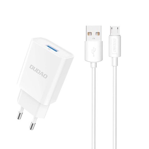 Dudao A4EU USB-A 2.1A wall charger - white + USB-A - micro USB cable, Dudao 6976625331963 6976625331963