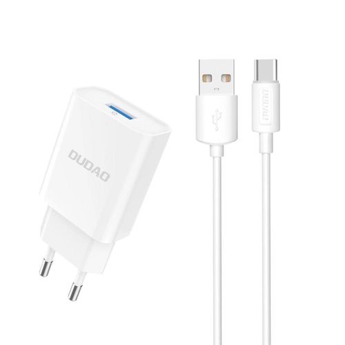 Dudao A4EU USB-A 2.1A wall charger - white + USB-A - USB-C cable, Dudao 6976625331970 6976625331970