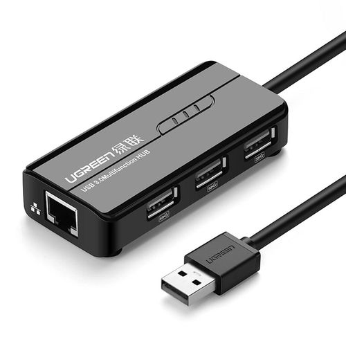 Ugreen 20264 RJ45 / USB-A 10/100Mbps HUB network adapter 3x USB-A 2.0 - black, Ugreen 6957303822645 6957303822645