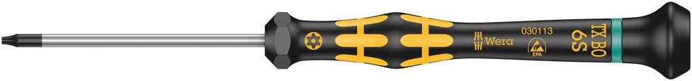 1567 TORX® BO ESD Kraftform Micro screwdriver for tamper-proof TORX® screws, TX 6 BOx60, Wera 05030113001
