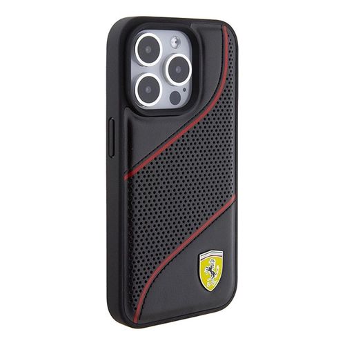Ferrari Perforated Waves Metal Logo case for iPhone 15 Pro - black, Ferrari 3666339182090 3666339182090