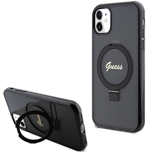 Guess Ring Stand Script Glitter MagSafe case for iPhone 11 / Xr - black, Guess 3666339156220 3666339156220