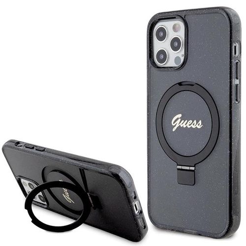 Guess Ring Stand Script Glitter MagSafe case for iPhone 12/12 Pro - black, Guess 3666339156237 3666339156237